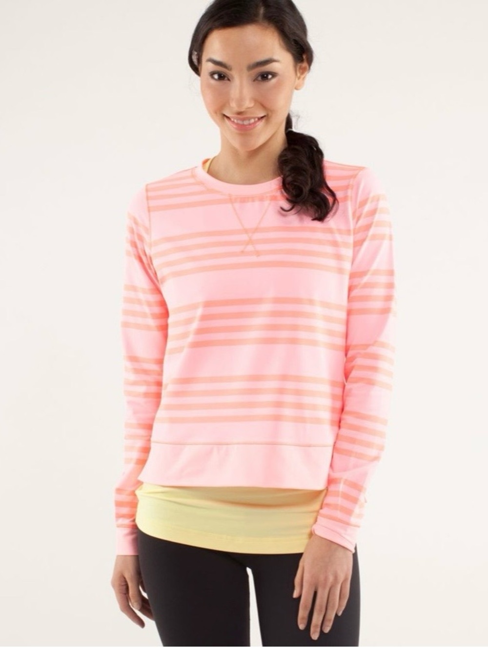 Lululemon Run: Warm Up Crew Ocean Stripe Bleached Coral/Pop Orange